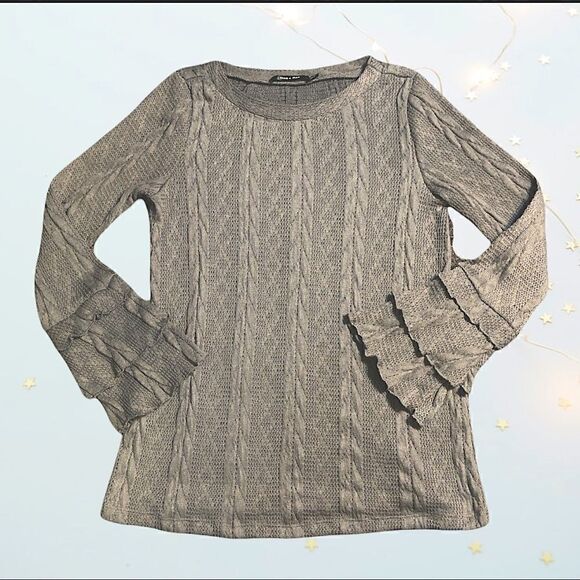 Bell Sleeves Grey Heather Cable Knit Sweater - Picture 1 of 6